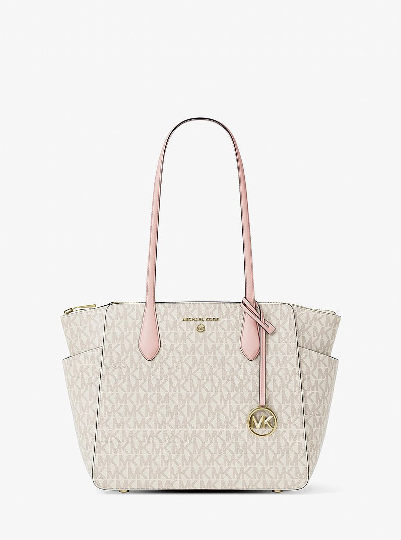 Michael Kors Marilyn Medium Signature Logo Tote Bag en Pwd Blsh Mlt — vista frontal | Original Export