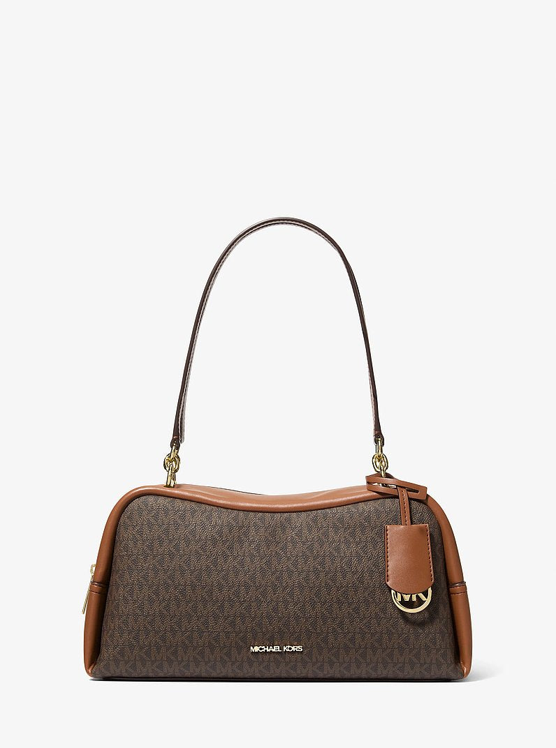 Michael Kors Cecily Medium Signature Logo Shoulder Bag en Brown — vista frontal | Original Export