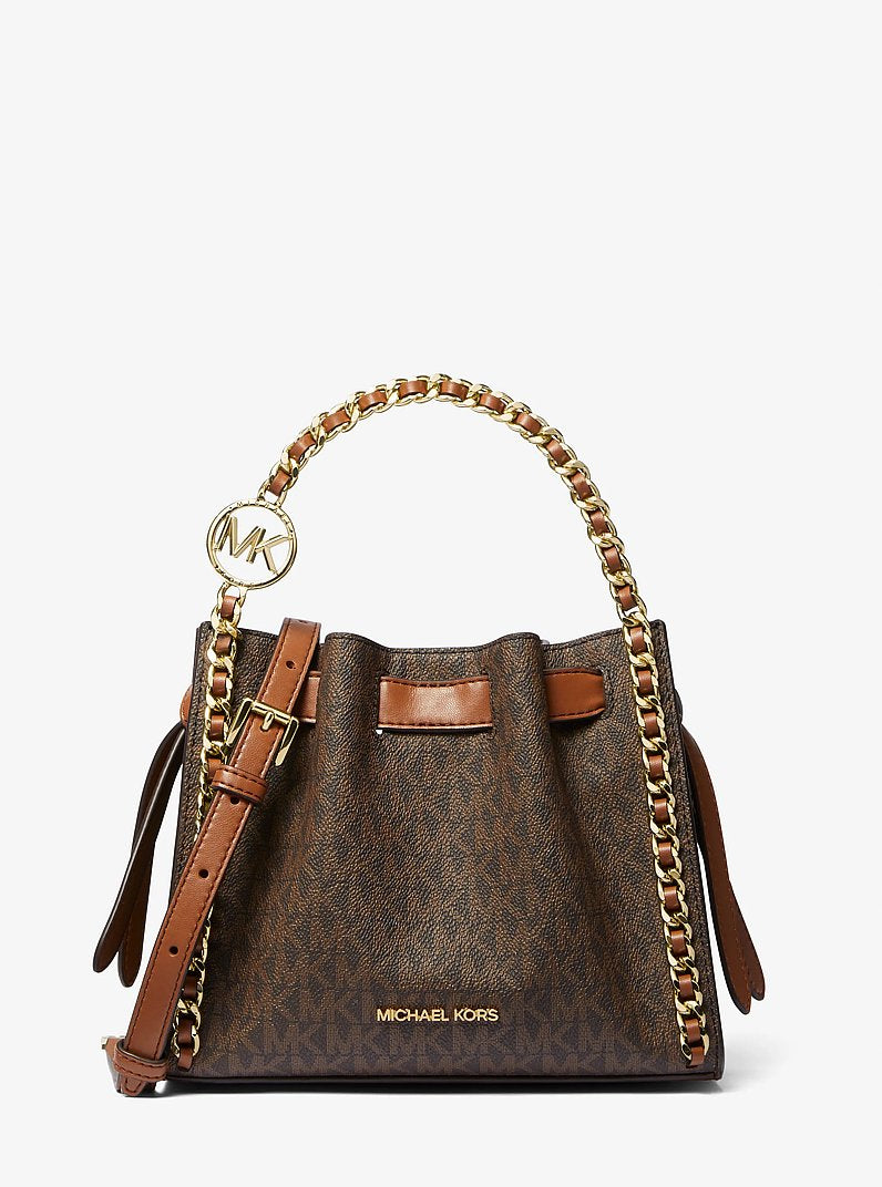 Michael Kors Mina Small Signature Logo Chain Crossbody Bag en Vanilla — vista frontal | Original Export