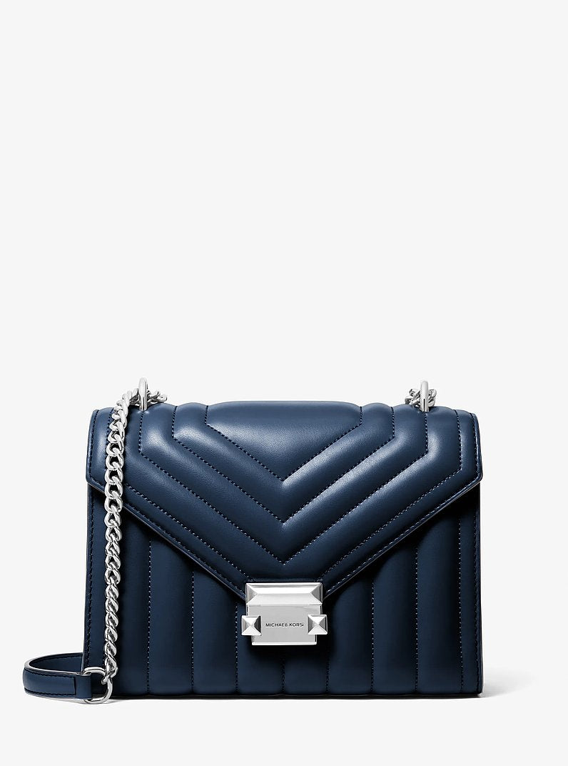 Michael Kors Whitney Medium Quilted Shoulder Bag en Navy — vista frontal | Original Export