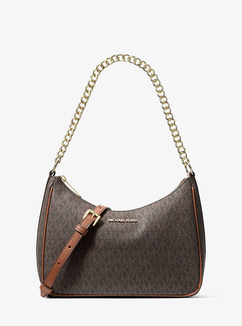 Michael Kors Jet Set Travel Large Signature Logo Convertible Crossbody Bag en Brown — vista frontal | Original Export