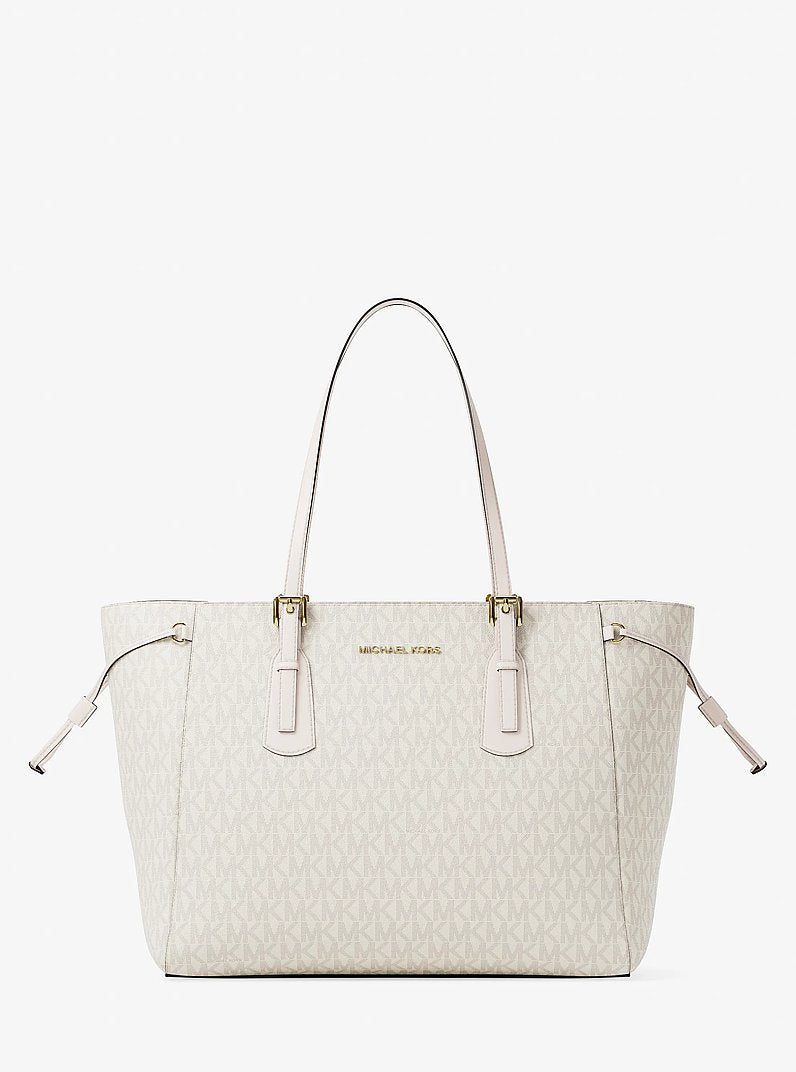 Voyager Large Signature Logo Top-Zip Tote Bag in LT CRM MULTI