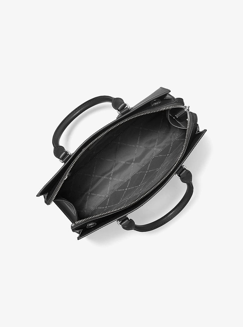 Bolsa Michael Kors Sheila Medium Satchel, Lona Revestida, cor Preto, vista lateral | Original Exports
