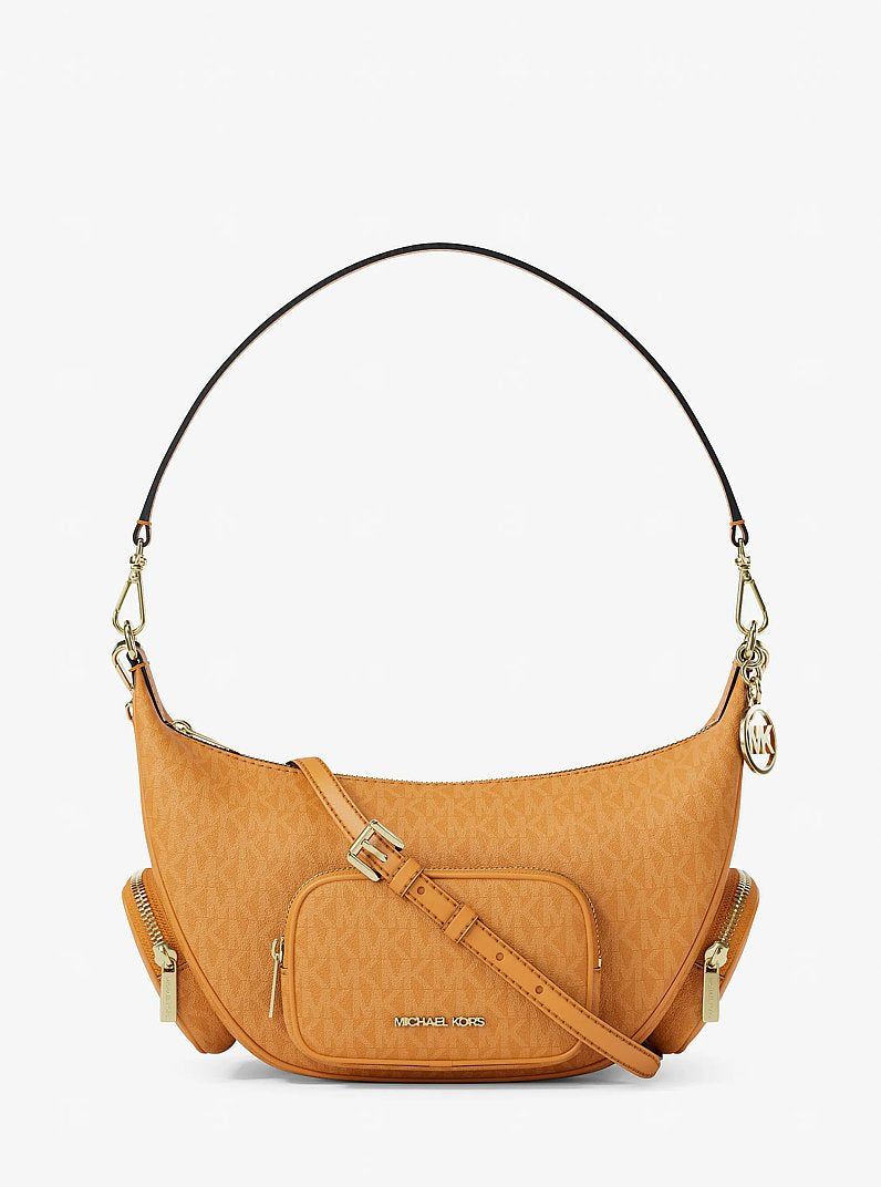 Michael Kors Merritt Medium Signature Logo Convertible Shoulder Bag en Radiant Orange — vista frontal | Original Export