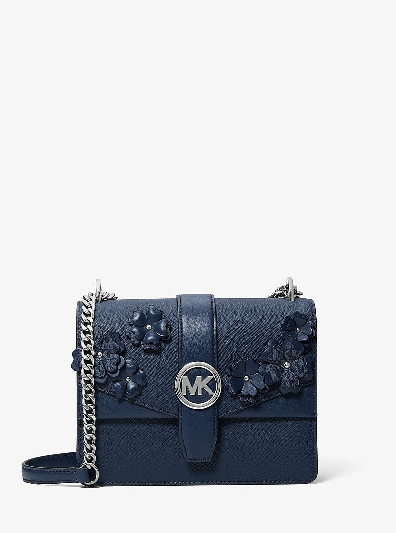 Michael Kors Greenwich Small Floral Embellished Crossbody Bag en Navy — vista frontal | Original Export