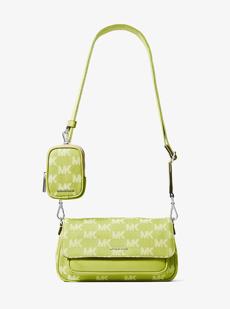 Michael Kors Jet Set Travel Small Logo Jacquard Denim Crossbody Bag With Pouch en Lime — vista frontal | Original Export