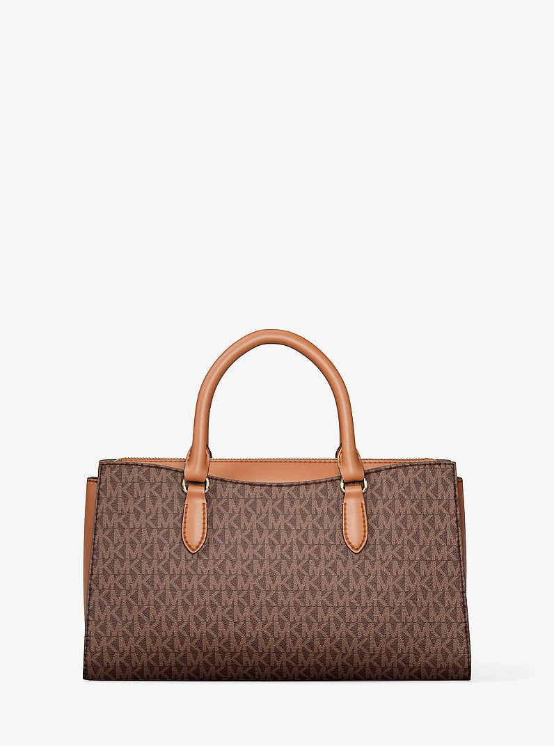 Bolsa Michael Kors Arden Medium Signature Logo Top-Zip Satchel, Lona com Logo Signature, cor Marrom, vista adicional 5 | Original Exports