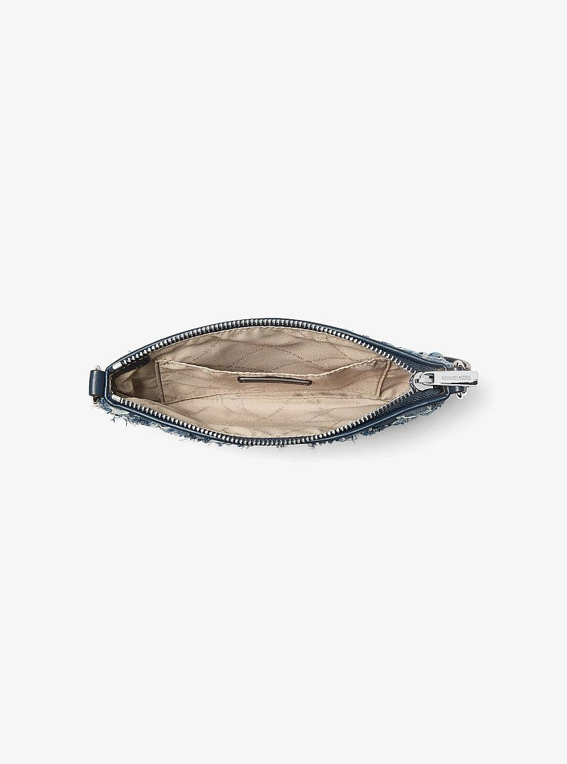 Carteira de Pulso Michael Kors Jet Set Travel Small Patchwork Denim Convertible Wristlet, Jeans, cor Jeans Lavado, vista lateral | Original Exports