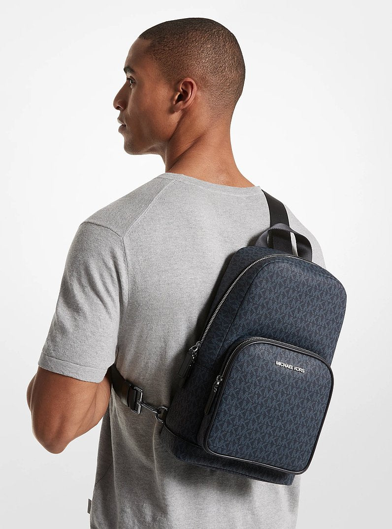 Bolsa Michael Kors Cooper Logo Sling Pack, Lona com Logo Signature, cor Admiral/Azul Claro, vista interna | Original Exports