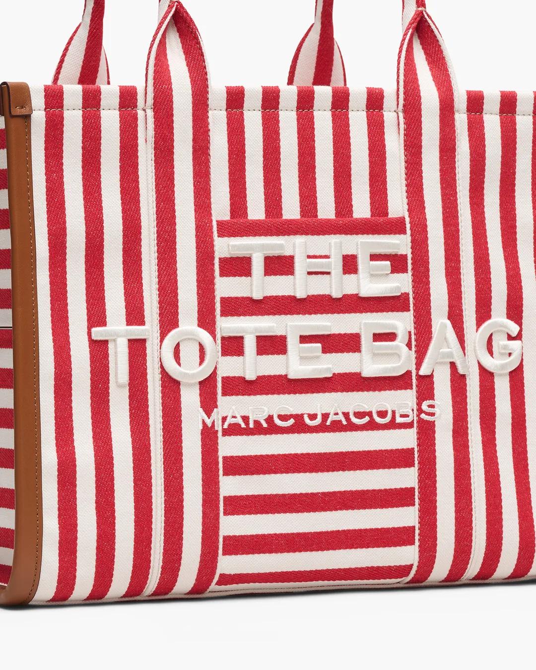 Bolsa Marc Jacobs The Stripe Canvas Large Tote Bag, Lona de Algodão pesada com acabamento em couro, cor Vermelho Multicolor, vista interna | Original Exports