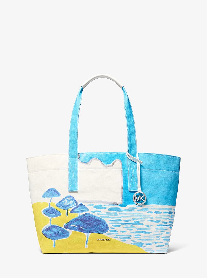 Michael Kors X Christina Zimpel Large Cotton Canvas Tote Bag | Limited Edition — Made in Italy en Milos Blue — vista frontal | Original Export