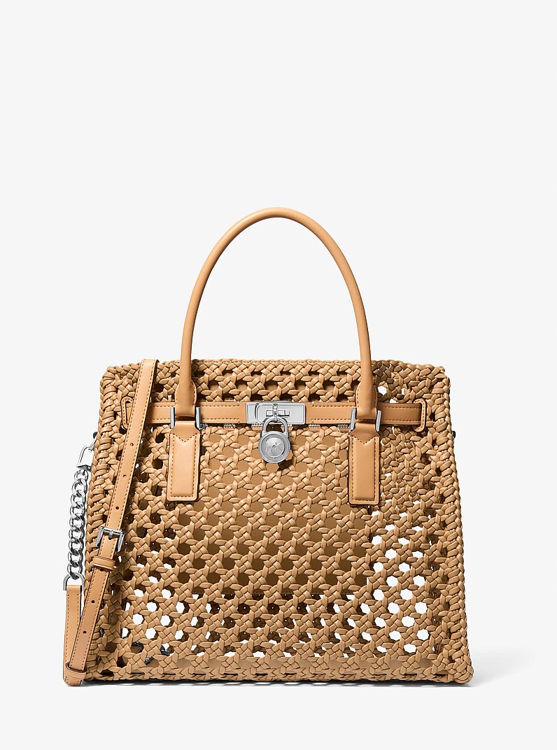 Michael Kors Hamilton Moderne Large Hand-Woven Satchel | Limited Edition — Made in Italy en Peanut — vista frontal | Original Export