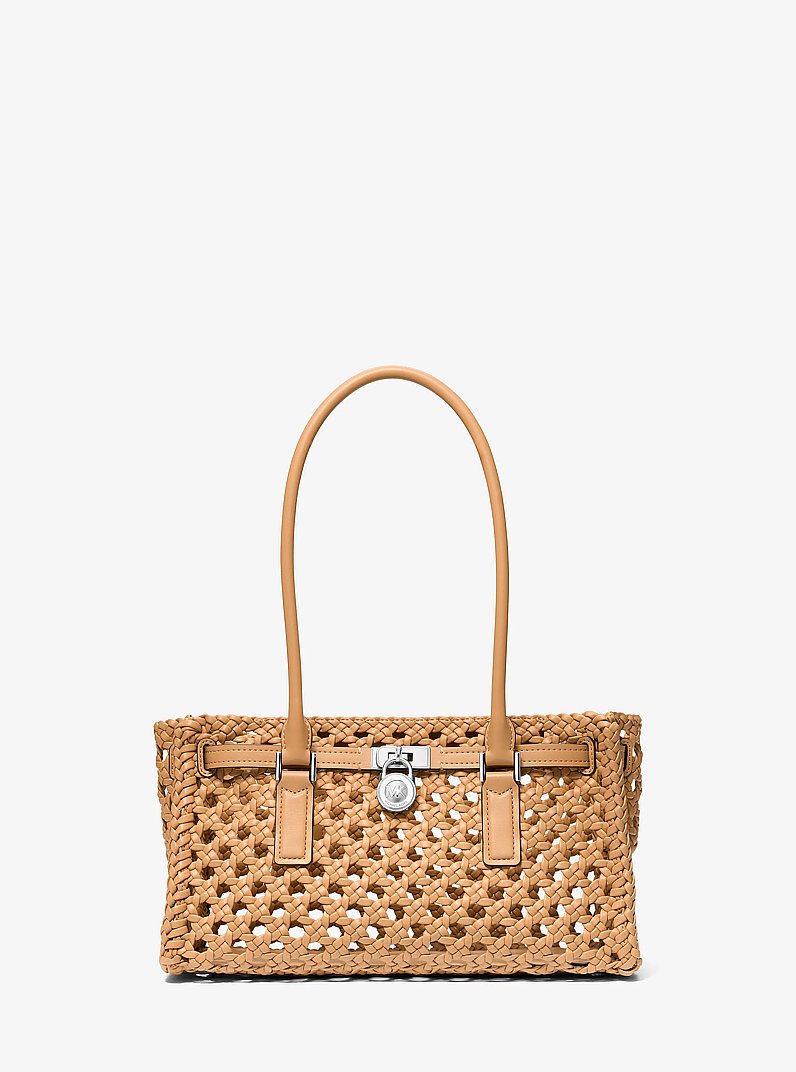 Michael Kors Hamilton Moderne Small Hand-Woven Satchel | Limited Edition — Made in Italy en Peanut — vista frontal | Original Export