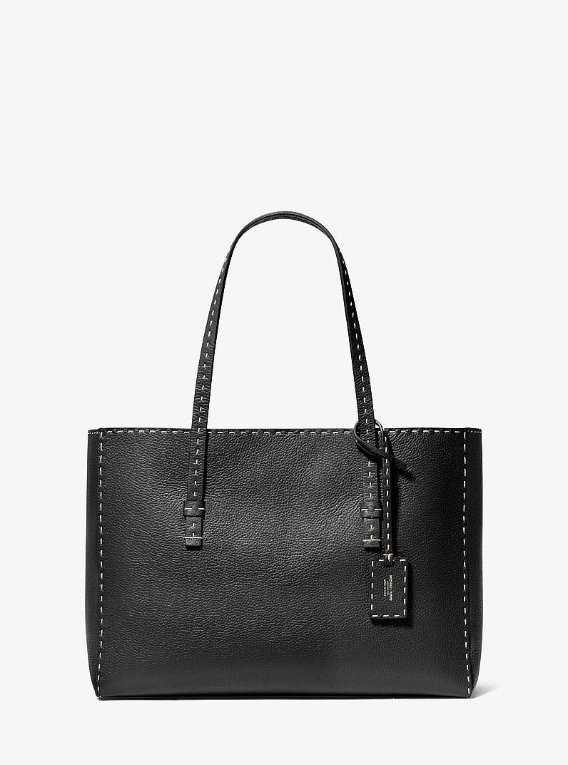 Michael Kors Sharon Hand-Stitched Pebbled Leather Tote Bag | Limited Edition — Made in Italy en Black — vista frontal | Original Export
