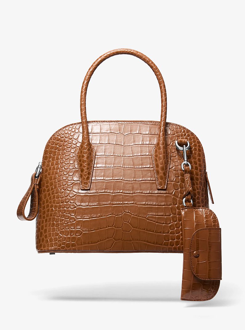 Michael Kors Kaitlin Medium Crocodile Embossed Leather Satchel | Limited Edition — Made in Italy en Branch — vista frontal | Original Export