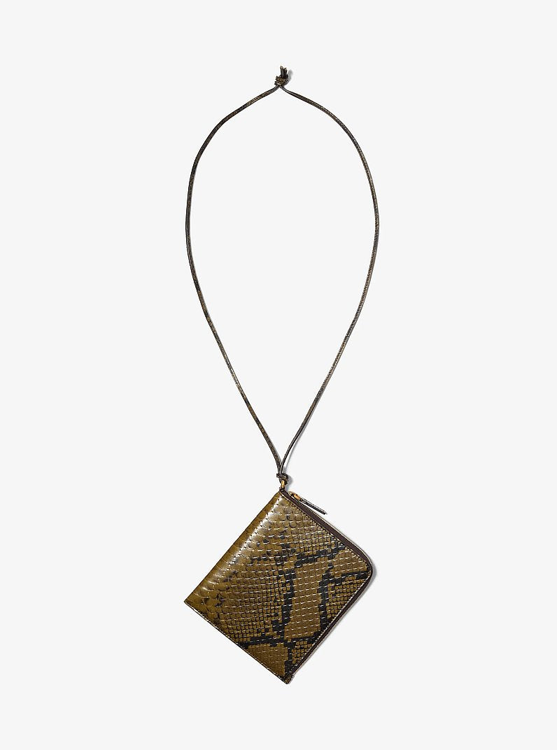 Aurelia Snake Embossed Leather Bag in FENNEL