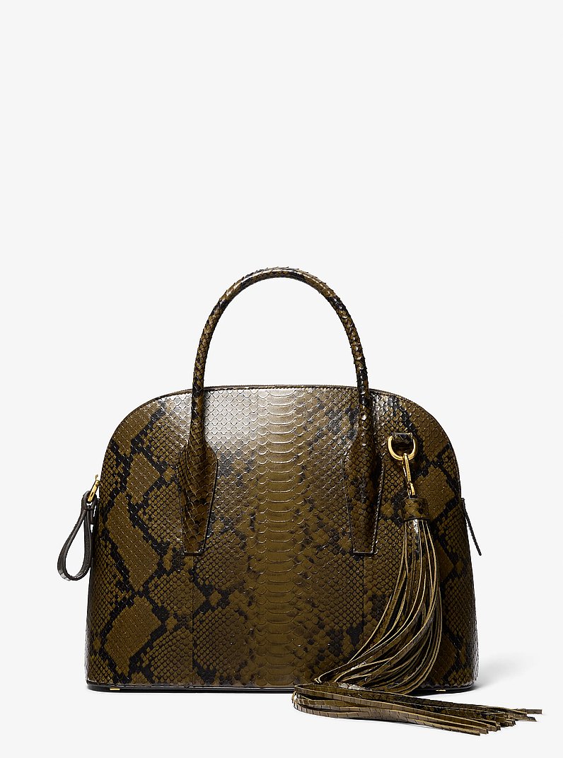 Michael Kors Kaitlin Large Snake Embossed Leather Satchel | Limited Edition — Made in Italy en Fennel — vista frontal | Original Export
