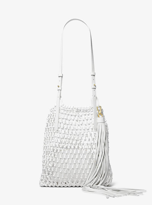Michael Kors Loli Macrame Shoulder Bag | Limited Edition — Made in Italy en Optic White — vista frontal | Original Export