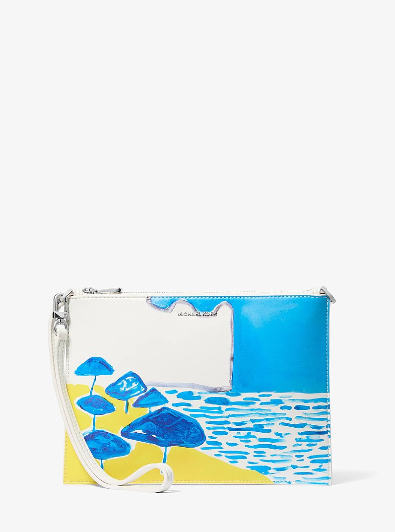 Michael Kors X Christina Zimpel Jet Set Extra-Large Convertible Wristlet | Limited Edition — Made in Italy en Milos Blue — vista frontal | Original Export