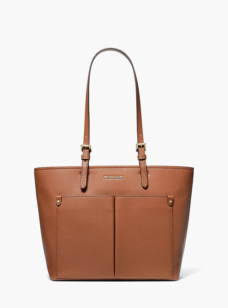 Bolsa Michael Kors Jet Set Medium Pocket Tote Bag, Couro Vegano, cor Luggage (Castanho Claro), vista frontal | Original Exports
