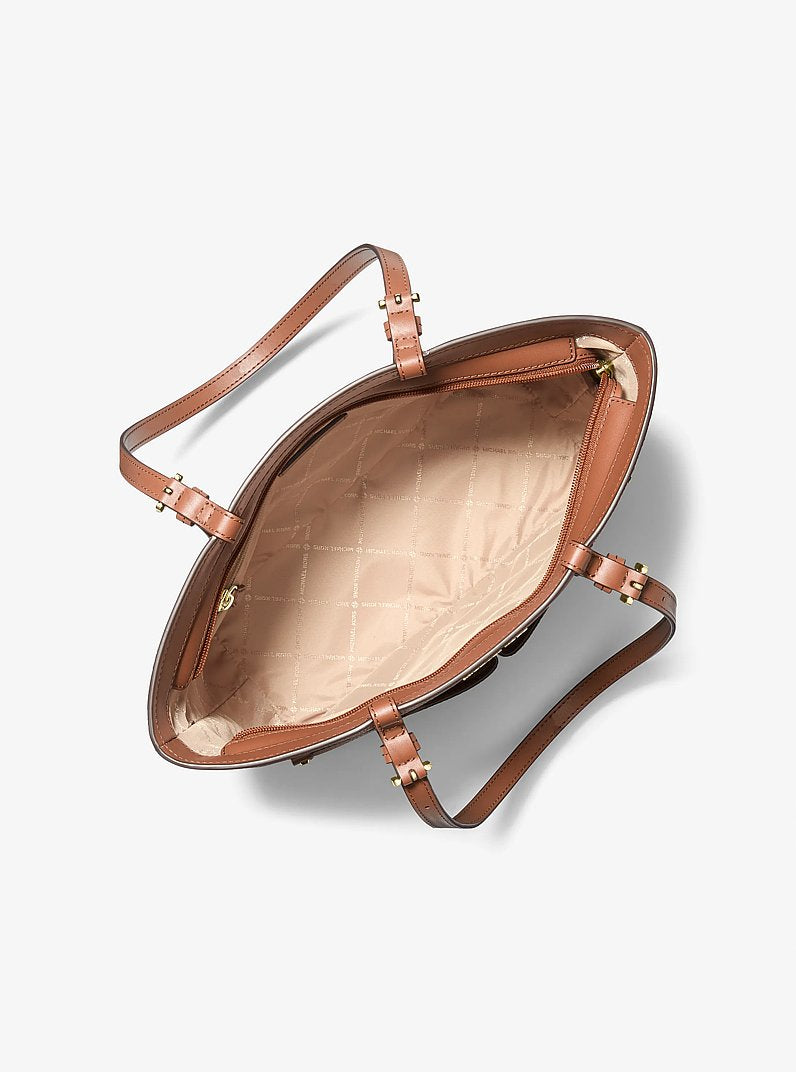 Bolsa Michael Kors Jet Set Medium Pocket Tote Bag, Couro Vegano, cor Luggage (Castanho Claro), vista lateral | Original Exports