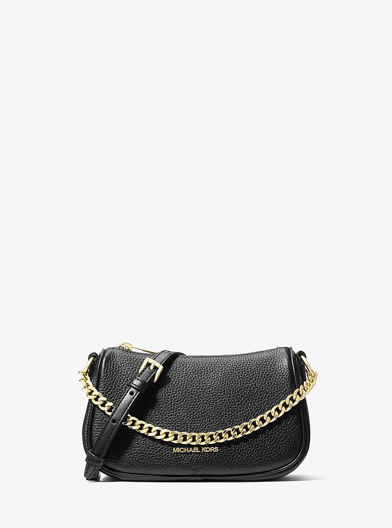 Michael Kors Carmela Small Pebbled Leather Convertible Crossbody Bag en Black — vista frontal | Original Export