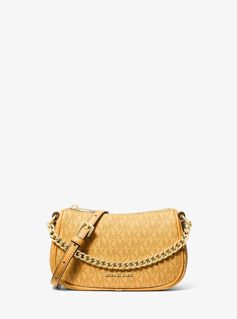 Michael Kors Carmela Small Signature Logo Convertible Crossbody Bag en Honeywheat — vista frontal | Original Export