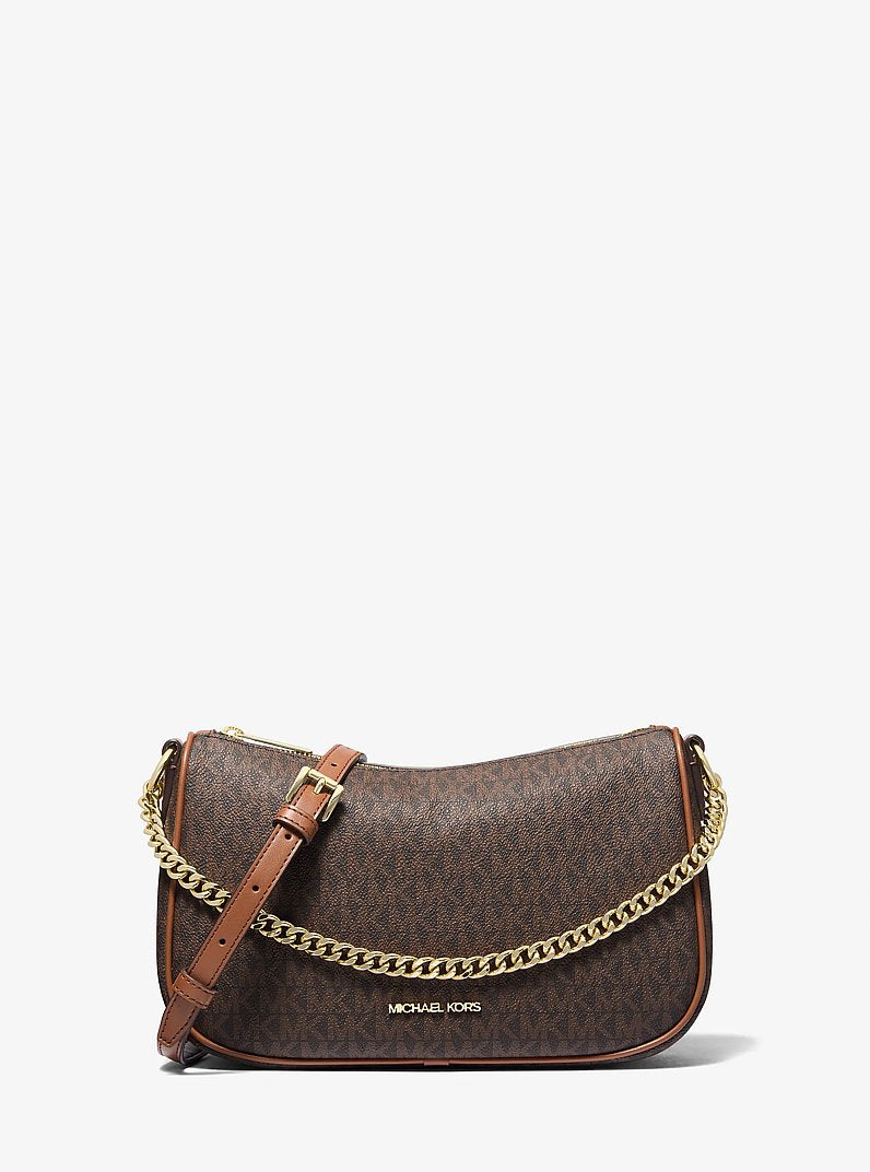 Michael Kors Carmela Medium Signature Logo Convertible Crossbody Bag en Pale Ocean — vista frontal | Original Export