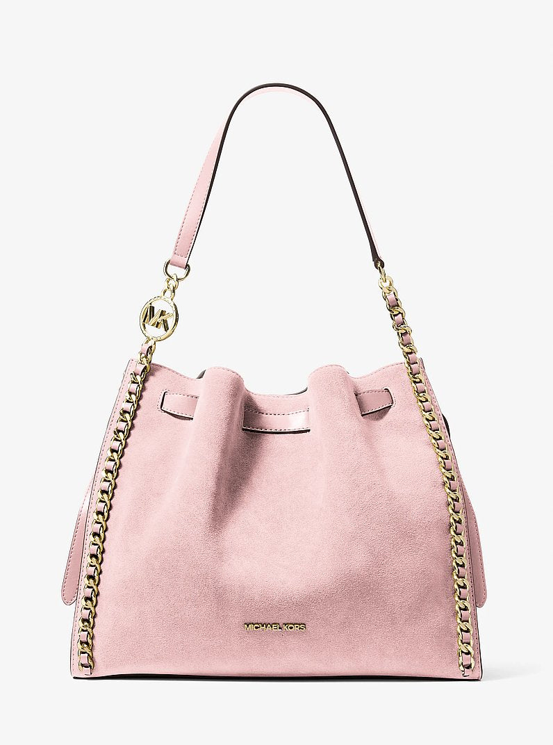 Michael Kors Mina Large Suede Chain Shoulder Bag en Denim — vista frontal | Original Export