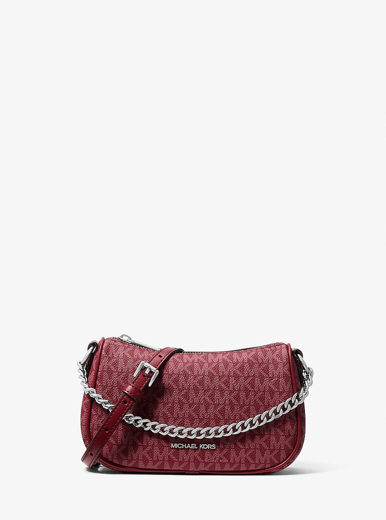 Michael Kors Carmela Small Signature Logo Crossbody Bag en Maroon — vista frontal | Original Export