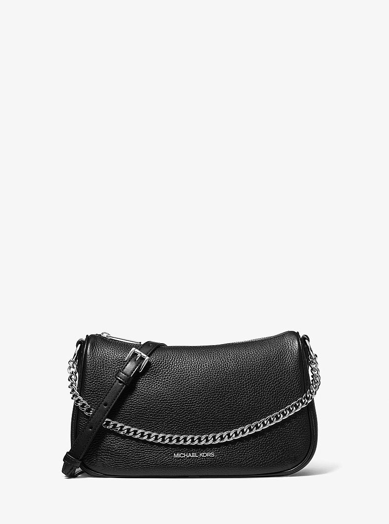 Michael Kors Carmela Medium Pebbled Leather Crossbody Bag en Black — vista frontal | Original Export