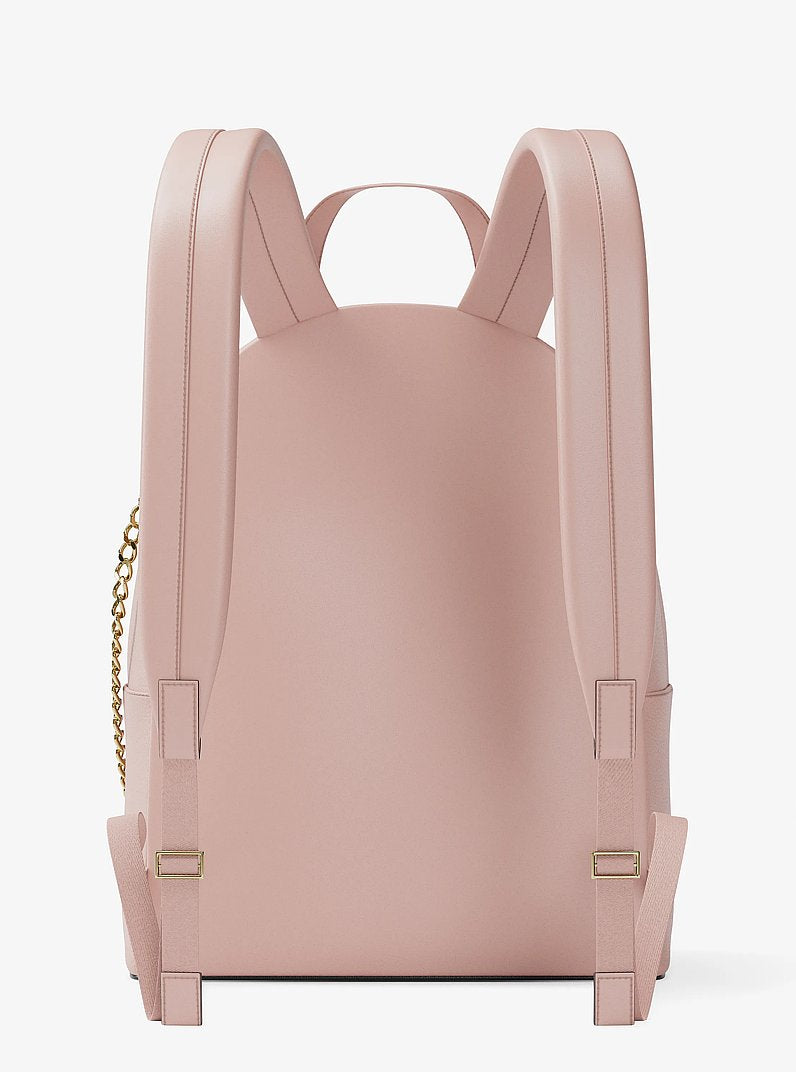 Mochila Michael Kors Slater Medium Backpack, Couro Vegano, cor Powder Blush (Rosa Empoeirado), detalhe do material | Original Exports