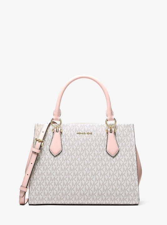 Michael Kors Marilyn Medium Signature Logo Convertible Satchel en Brown — vista frontal | Original Export