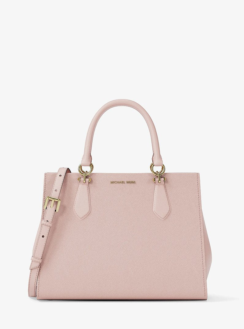 Bolsa Michael Kors Marilyn Medium Saffiano Leather Satchel, Couro Saffiano, cor Powder Blush (Rosa Empoeirado), vista frontal | Original Exports