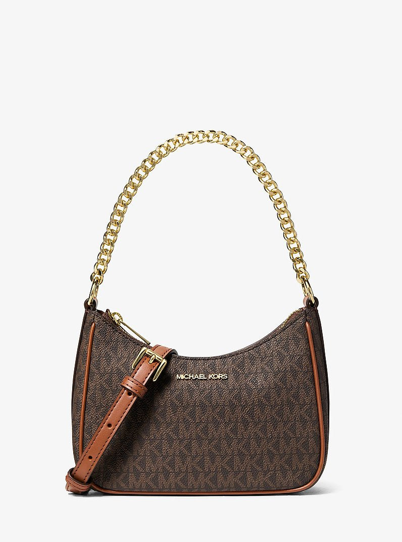 Michael Kors Jet Set Signature Logo Convertible Crossbody Bag en Brown — vista frontal | Original Export