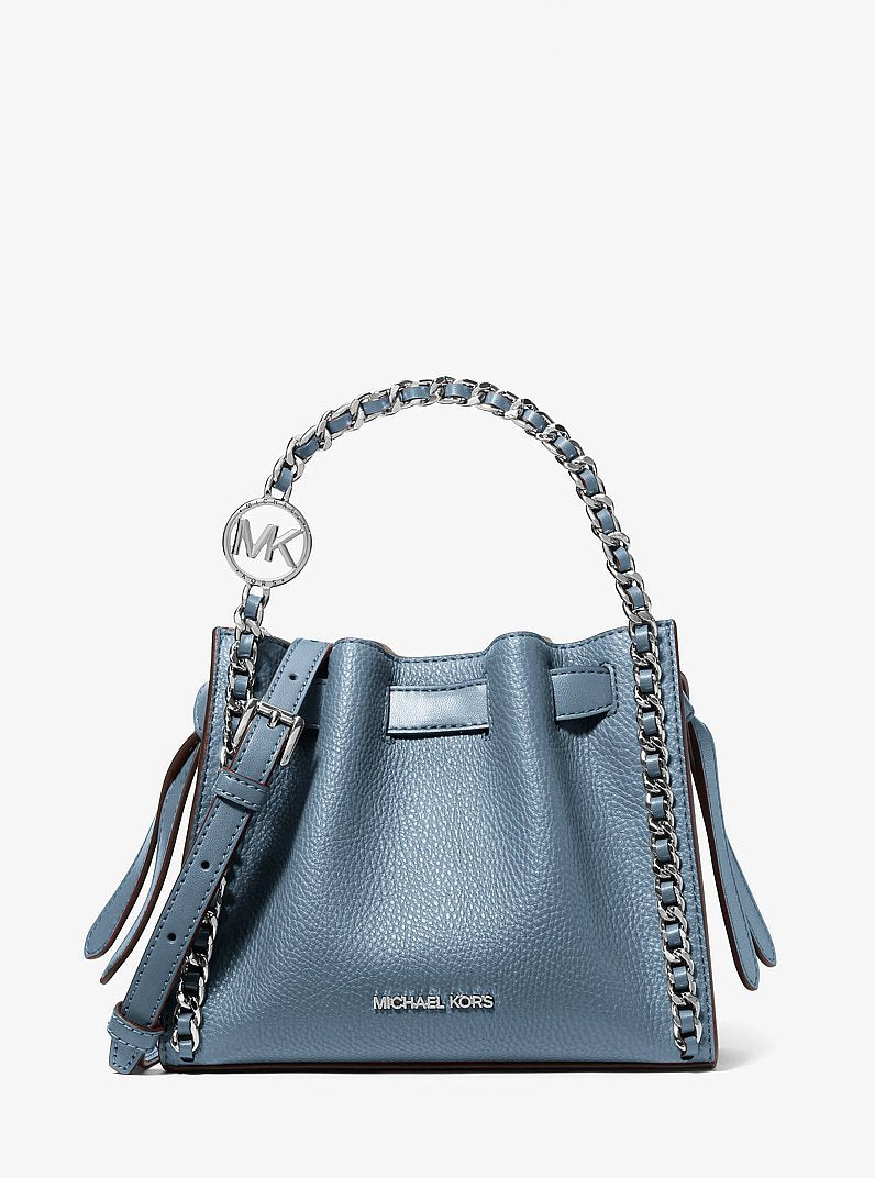 Bolsa Michael Kors Mina Small Chain Convertible Crossbody Bag, Couro Vegano, cor Jeans (Denim), vista frontal | Original Exports