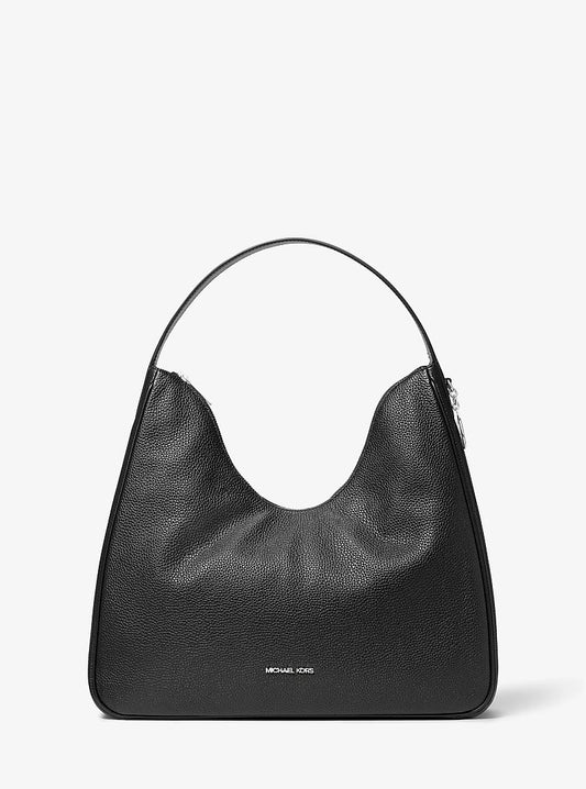 Michael Kors Nayla Medium Pebbled Leather Hobo Shoulder Bag en Black — vista frontal | Original Export