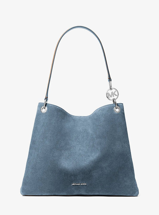 Michael Kors Christina Large Suede Shoulder Bag en Denim — vista frontal | Original Export