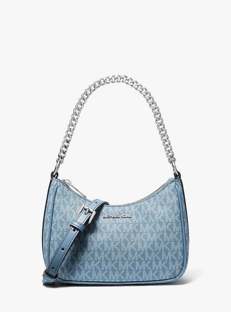 Jet Set Travel Small Signature Logo Convertible Pochette in DENIM | Michael Kors