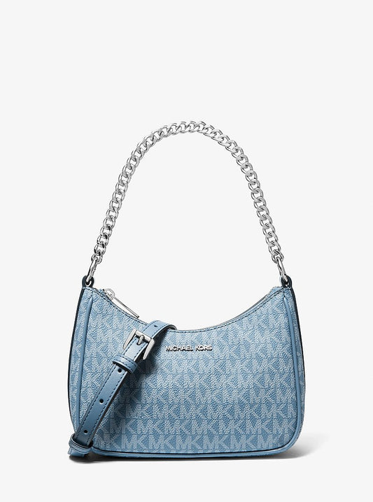 Michael Kors Jet Set Travel Small Signature Logo Convertible Pochette en Denim — vista frontal | Original Export