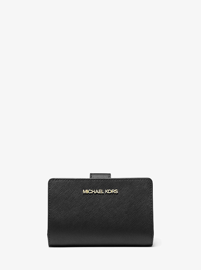 Carteira Michael Kors Medium Crossgrain Leather Wallet, Couro Crossgrain, cor Preto, vista frontal | Original Exports
