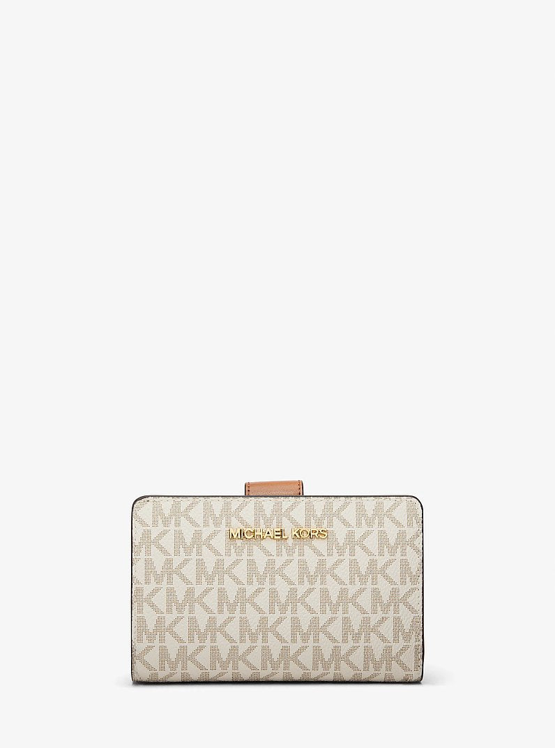 Carteira Michael Kors Medium Signature Logo Wallet, Lona com Logo Signature, cor Vanilla (Bege Claro), vista frontal | Original Exports