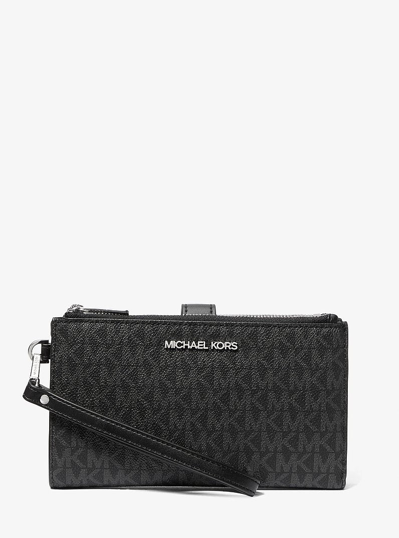 Carteira para Celular Michael Kors Jet Set Logo Smartphone Wallet, Lona com Logo Signature, cor Preto, vista frontal | Original Exports