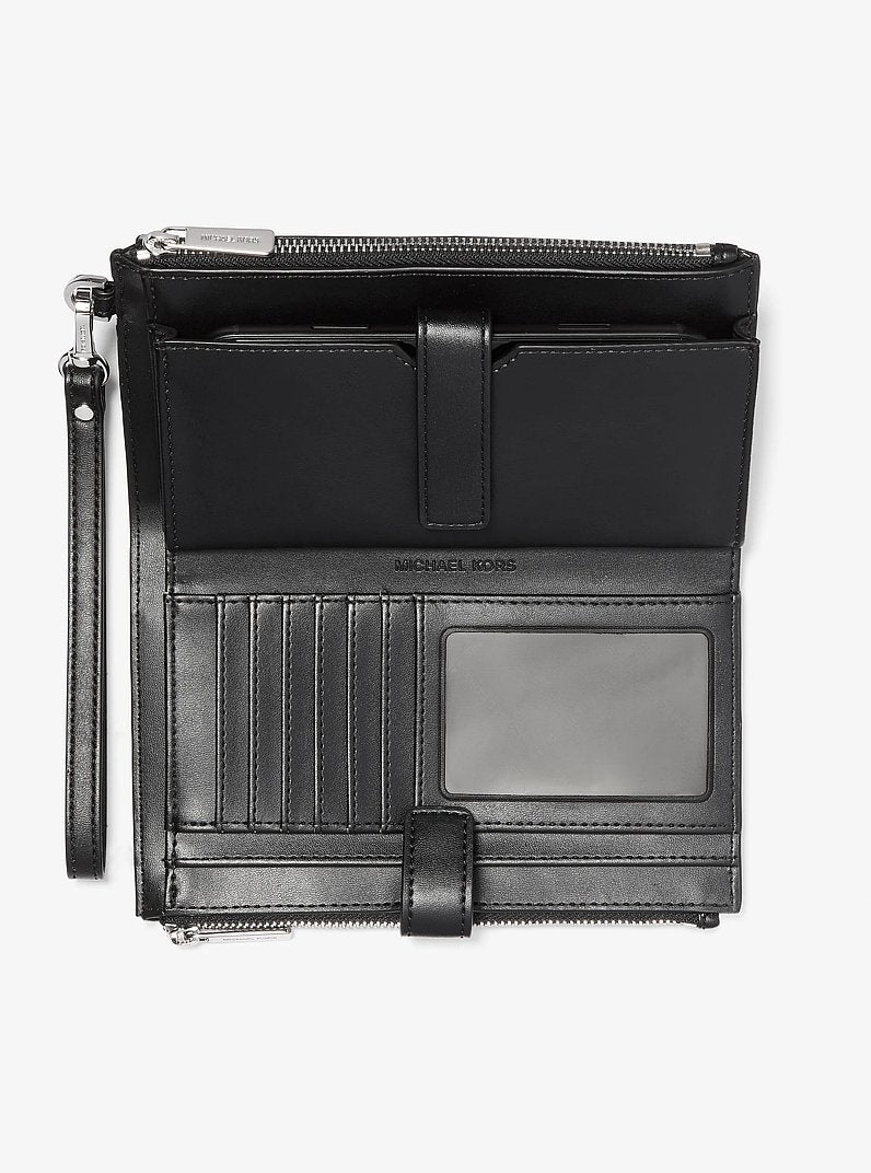 Carteira para Celular Michael Kors Jet Set Logo Smartphone Wallet, Lona com Logo Signature, cor Preto, vista lateral | Original Exports