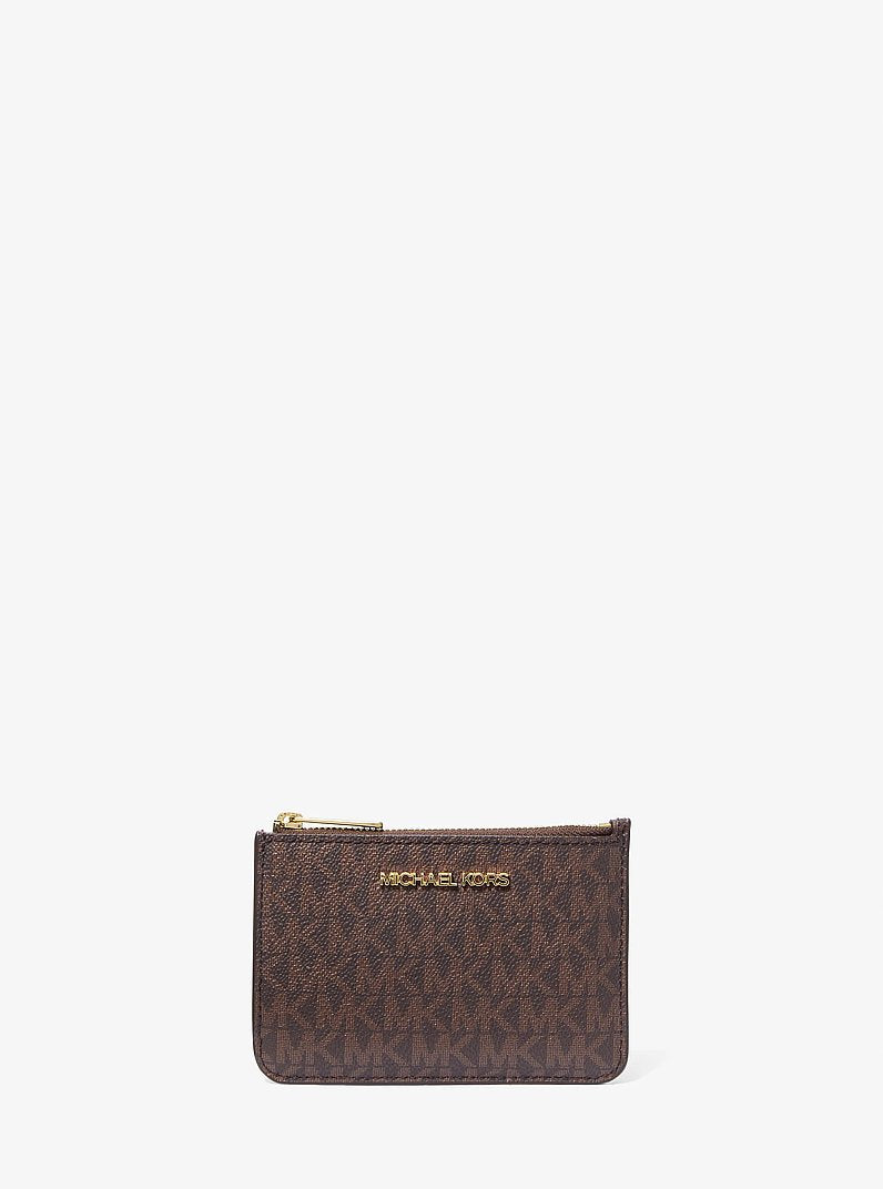 Porta-moedas Michael Kors Jet Set Travel Small Signature Logo Coin Purse, Lona com Logo Signature, cor Marrom, vista frontal | Original Exports