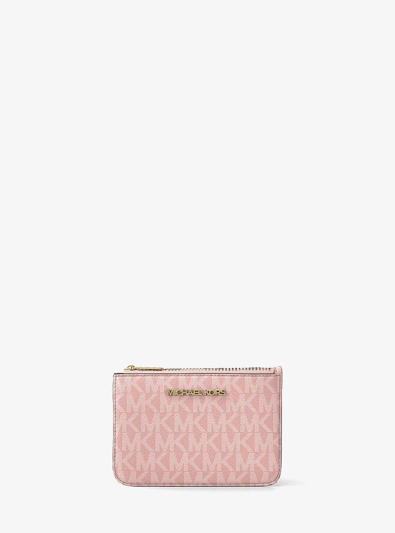 Porta-moedas Michael Kors Jet Set Travel Small Signature Logo Coin Purse, Lona com Logo Signature, cor Powder Blush Multicolor, vista frontal | Original Exports