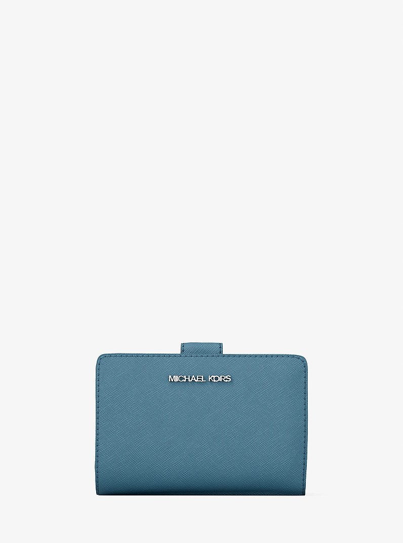 Carteira Michael Kors Medium Saffiano Leather Wallet, Couro Saffiano, cor Jeans (Denim), vista frontal | Original Exports