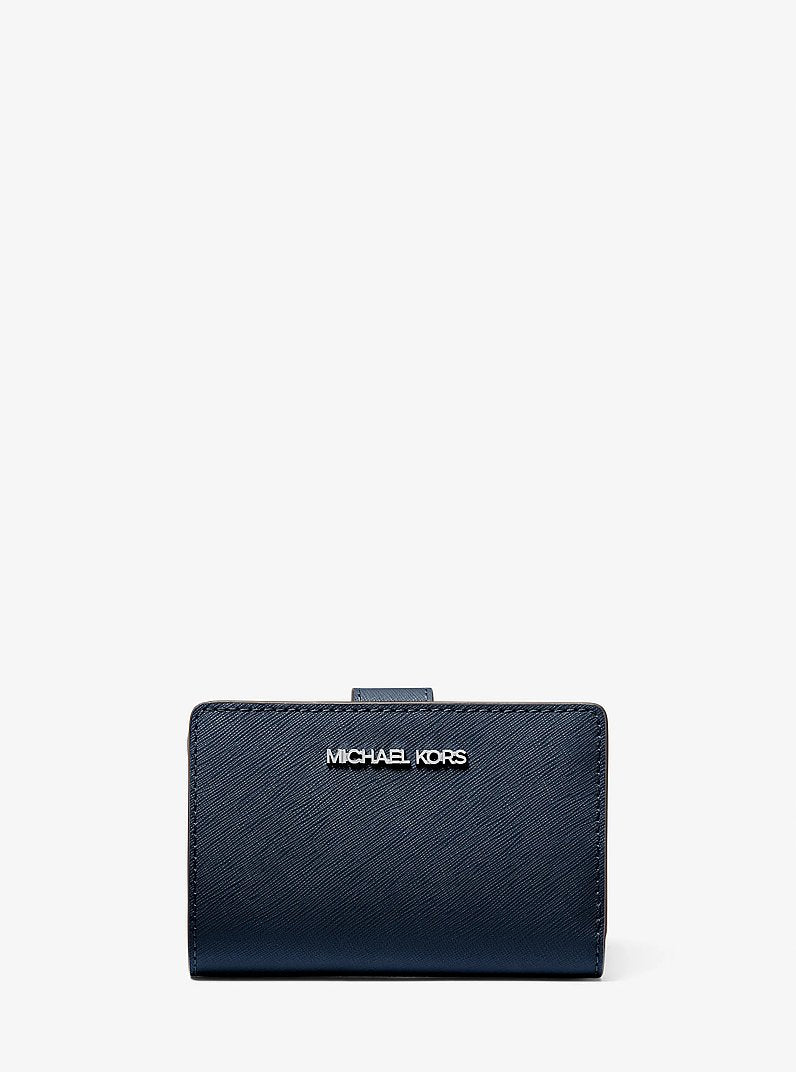 Carteira Michael Kors Medium Saffiano Leather Wallet, Couro Saffiano, cor Azul Marinho, vista frontal | Original Exports