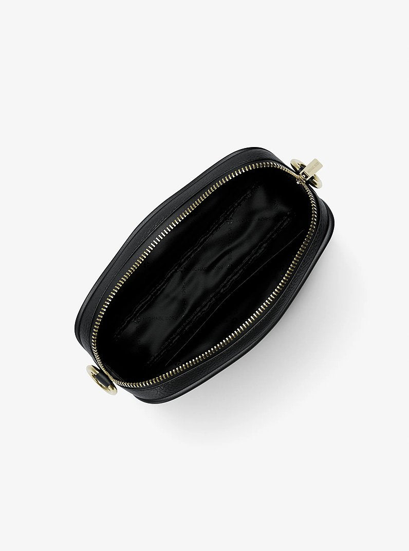 Jet Set Small Pebbled Leather Camera Crossbody Bag in BLACK | Michael Kors