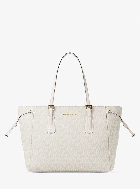 Michael Kors Voyager Large Signature Logo Top-Zip Tote Bag en Lt Crm Multi — vista frontal | Original Export